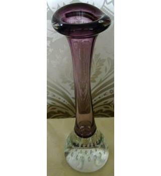 Vintage Retro Purple Glass Bud Vase Clear Bubble Base Purple