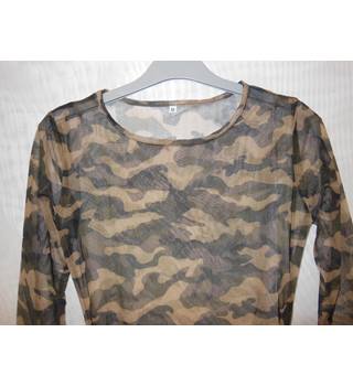 Camouflage See-Through Top, Elasticated Sides, M Size: M - Green ...