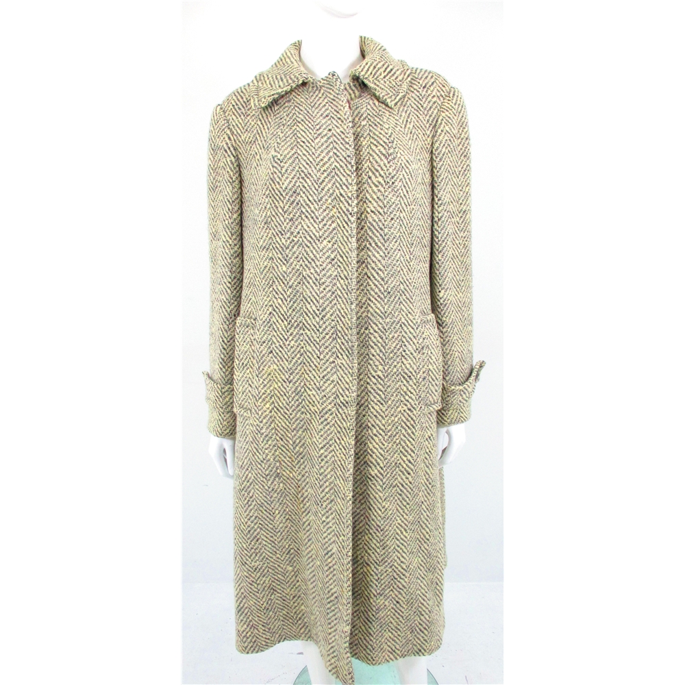 Vintage 1980's Aquascutum Size 16 Grey And Cream Herringbone Long Coat ...