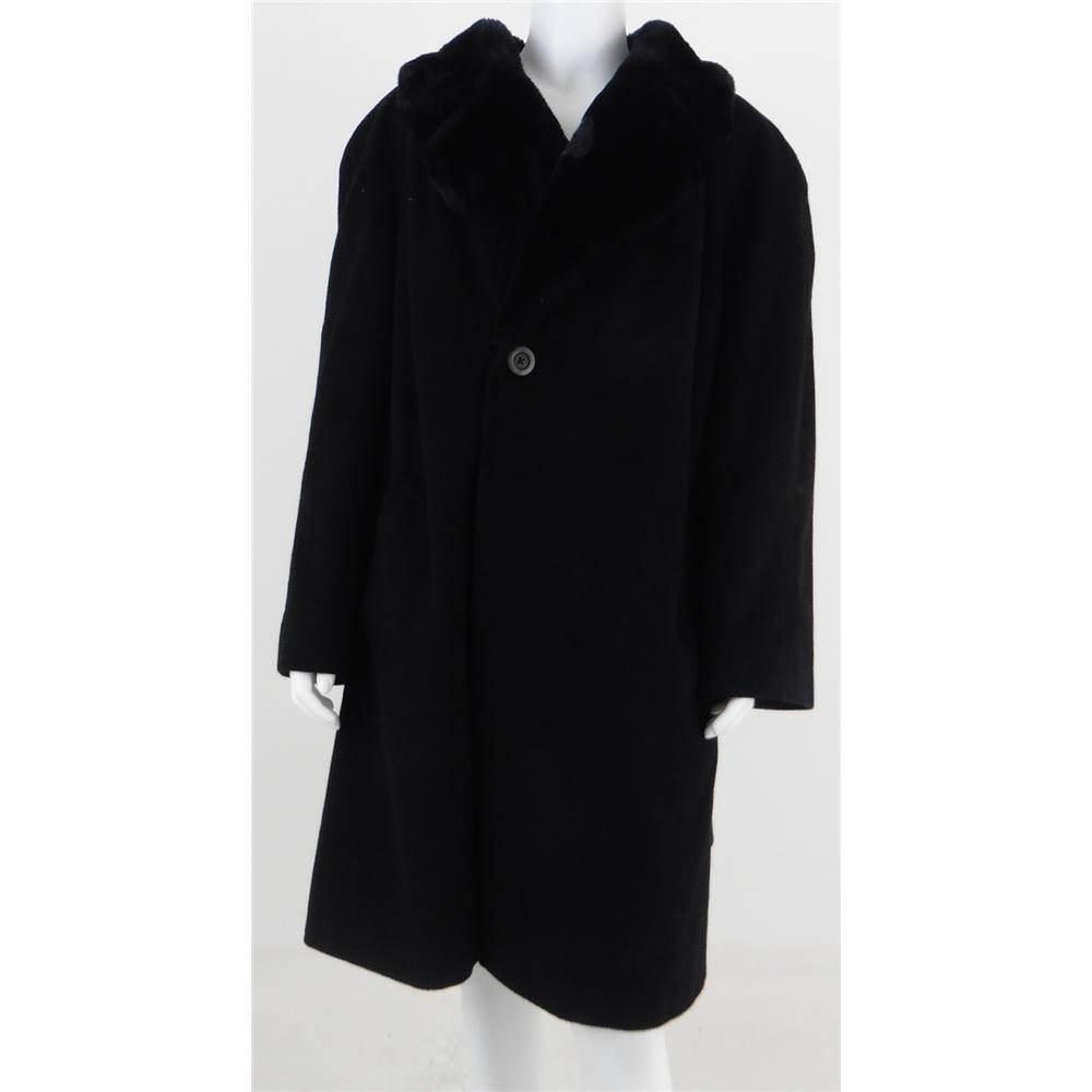 Marks And Spencer Size L Black Wool Coat With Faux Fur Collar | Oxfam ...