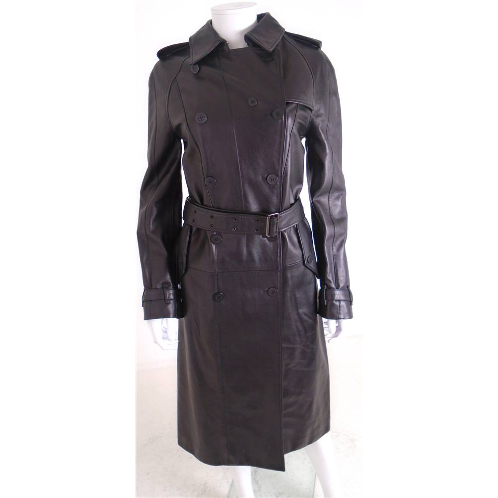 Burberry 100% Leather Size 8 Black Long Belted Trench Coat | Oxfam GB ...