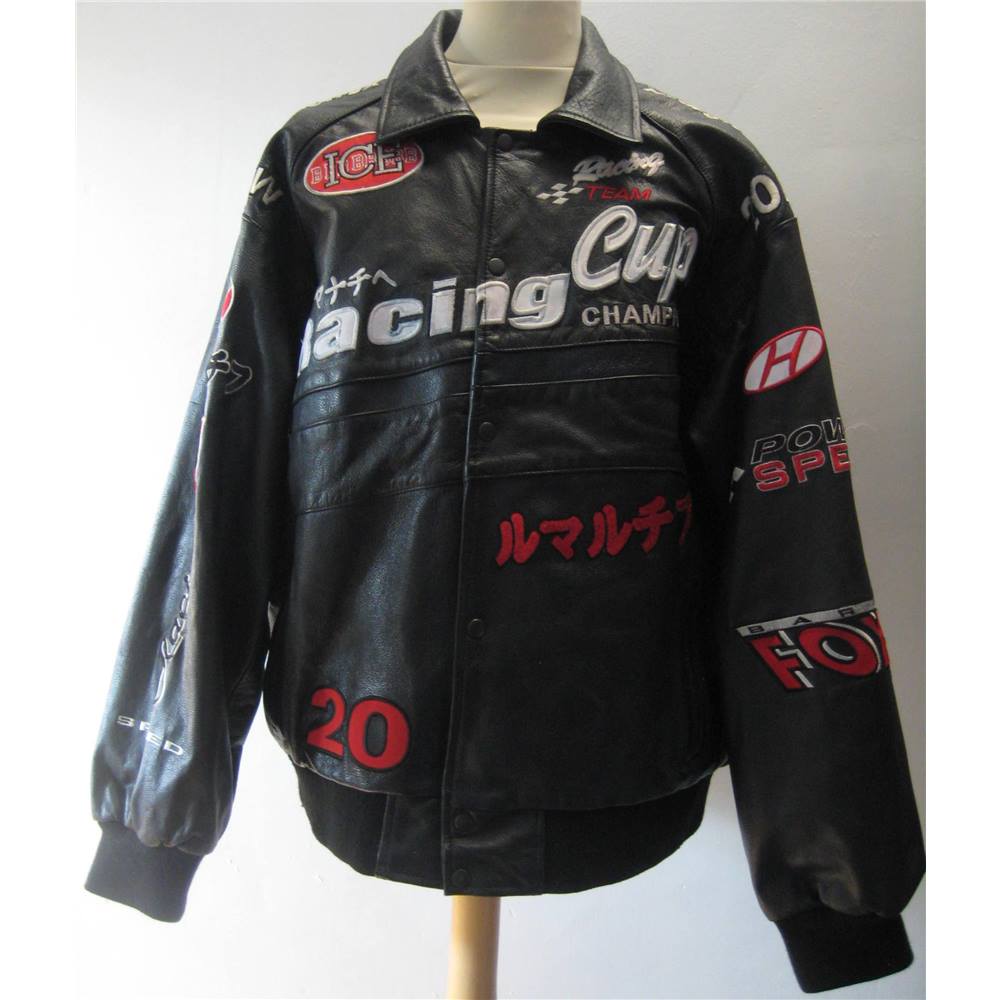 Top Gear Size XXL Black Leather Jacket with Motor Racing Logos | Oxfam ...