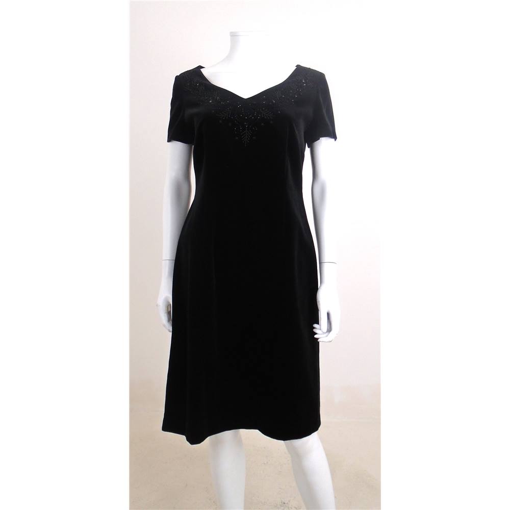 Laura Ashley Size 12 Black Velvet Embellished Midi Dress | Oxfam GB ...