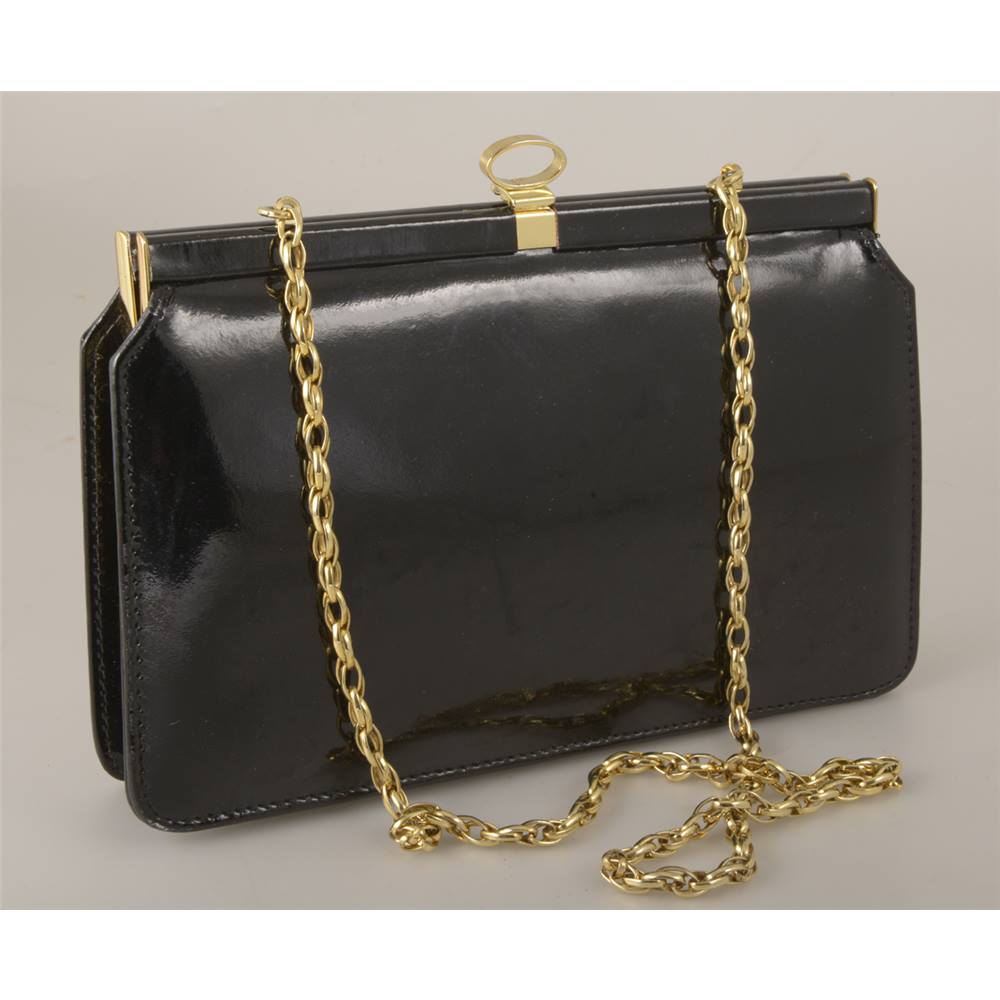 Vintage Eros Black Patent Leather Chain Strap Evening Bag Eros - Size: S - Black - Handbag ...