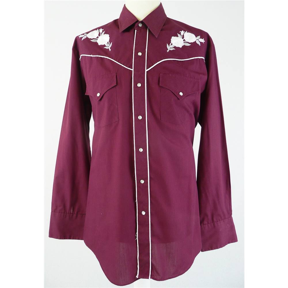 Ely Diamond size L burgundy western rockabilly pearl snap embroidered ...