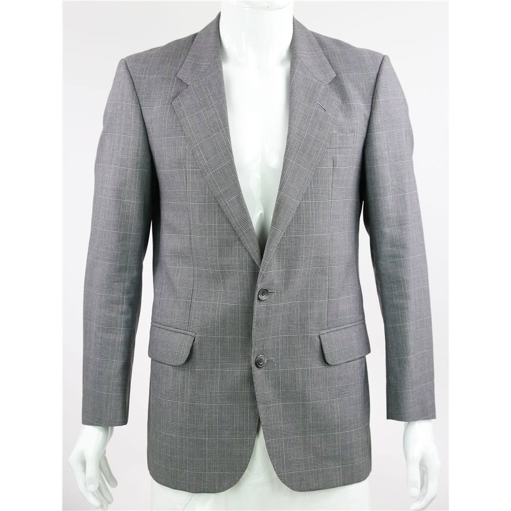 Daks Signature - Size 38R - Grey Check - Wool Mix Single Breasted Suit ...