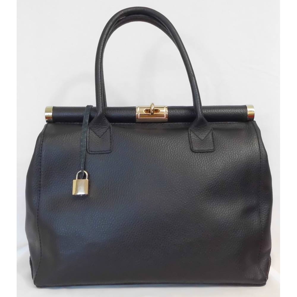 Gorgeous Borse In Pelle Black Leather Handbag with Detachable Shoulder ...