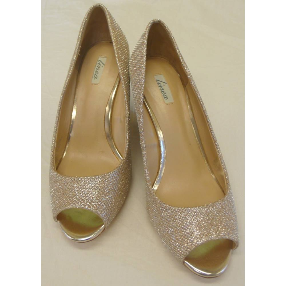 Linea - Size: 5 / 38 - Gold - Ladies' Wedge-heeled Peep-toe Shoes ...