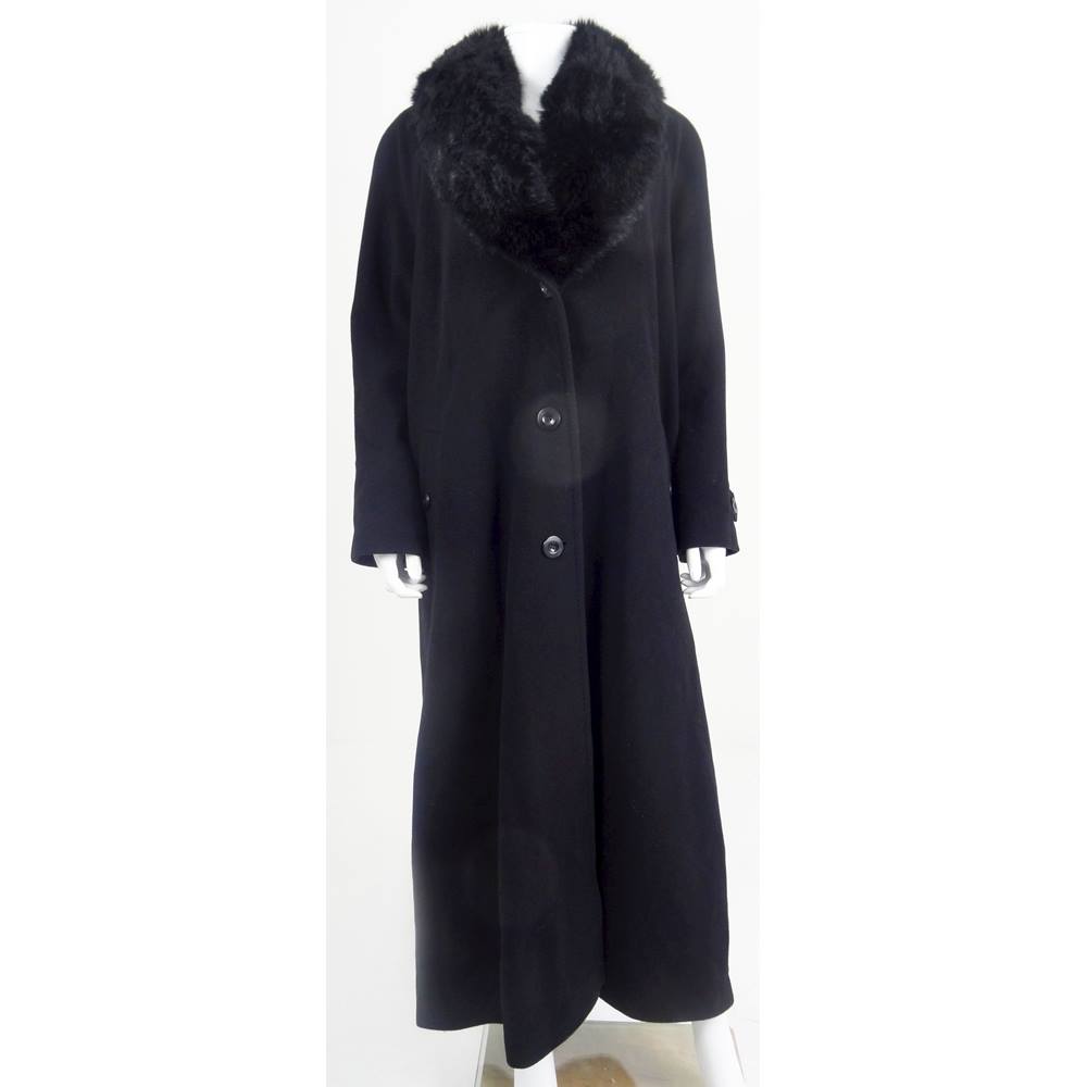 Jacques Vert Size 18 Midnight Black Fur Trimmed Wool & Cashmere Full ...