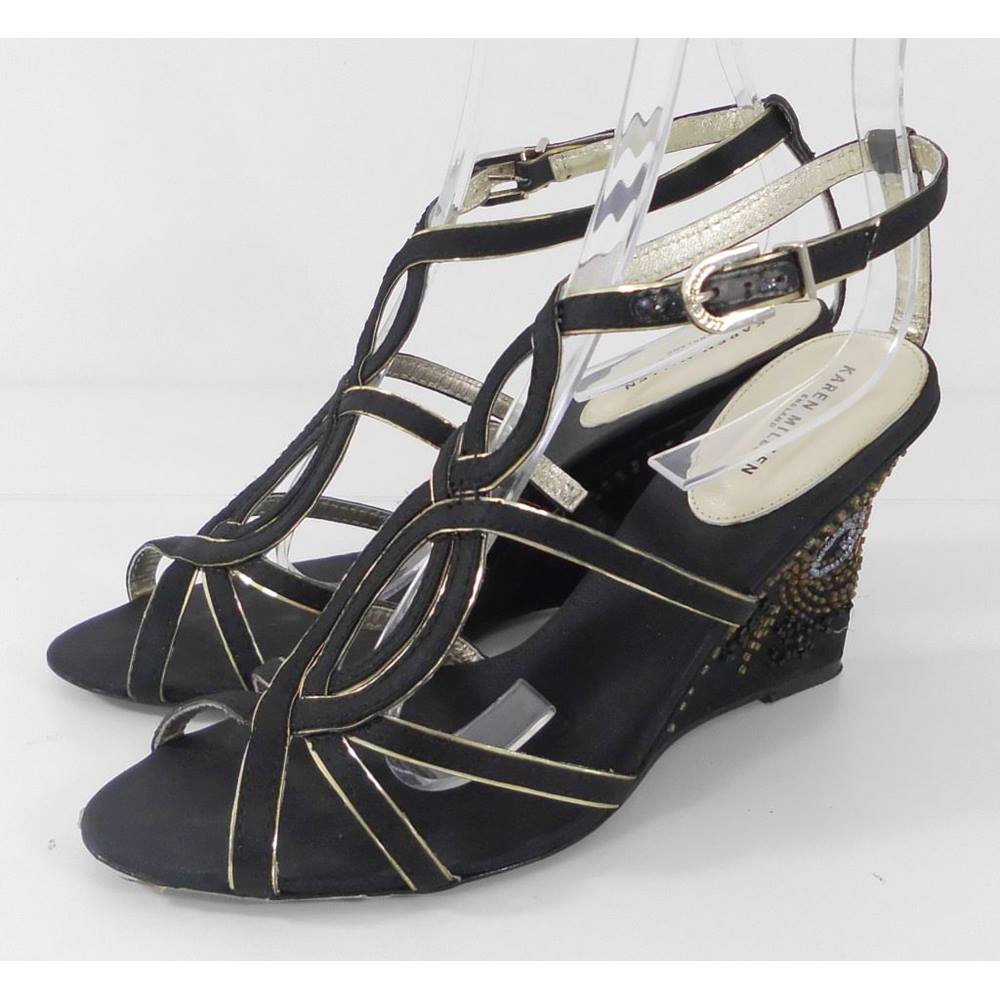 Karen Millen Black/Gold Strappy Wedge Sandals Size 5 | Oxfam GB | Oxfam ...