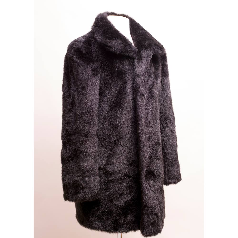 Marks and Spencers black faux fur coat size 12 M&S Marks & Spencer ...