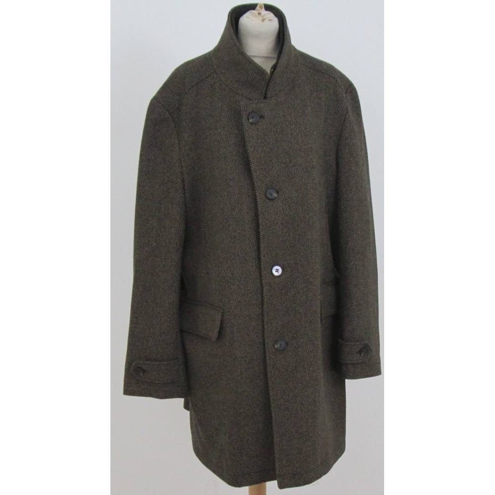 M&S Collezione: Size XL: Brown herringbone overcoat with zipped inner ...