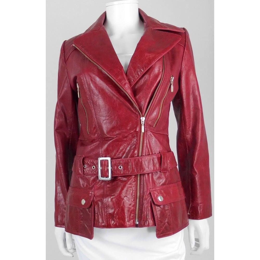 Vintage Feminin Touch Size 14 Cranberry Red Leather Jacket Oxfam Gb S