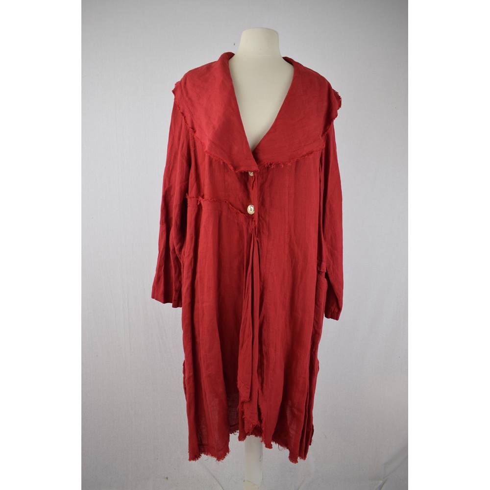 Women's Peaches longline Linen Coat/Jacket Red Peaches design by Lindi ...