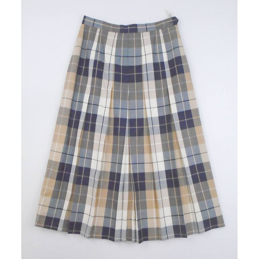 Vintage Gor-Ray Size 14 Navy & Brown Mix New Wool Tartan Plaid Pleated ...