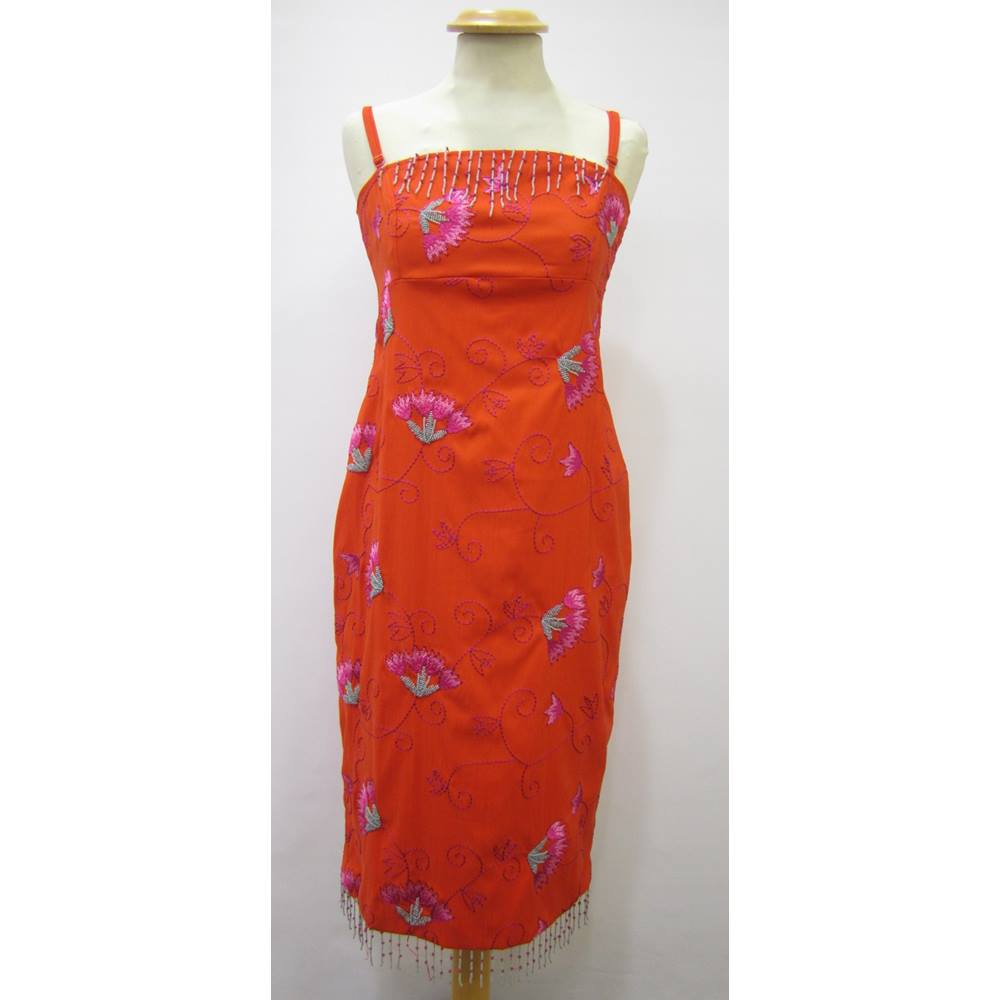 Karen Millen - Size: 10 - Orange with Pink and Turquoise Floral