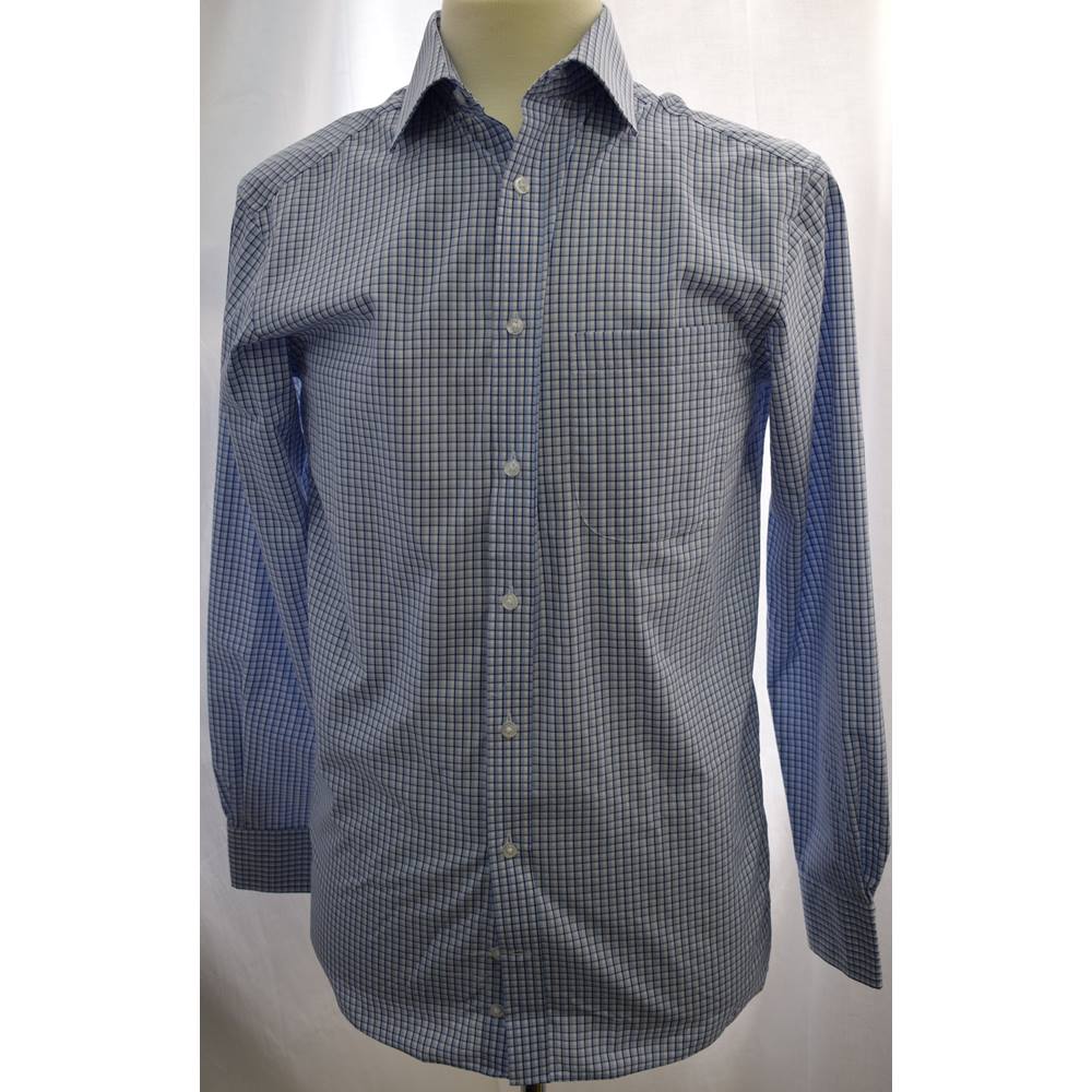 Marks and Spencer Men's Checked Blue Shirt - Size 14 .5 collar ...