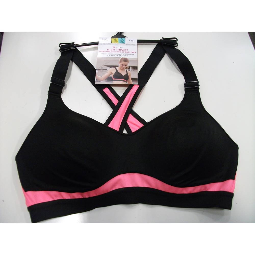 NWOT Marks & Spencer Black/Pink Moulded Cup Sports Bra Size 38A | Oxfam ...