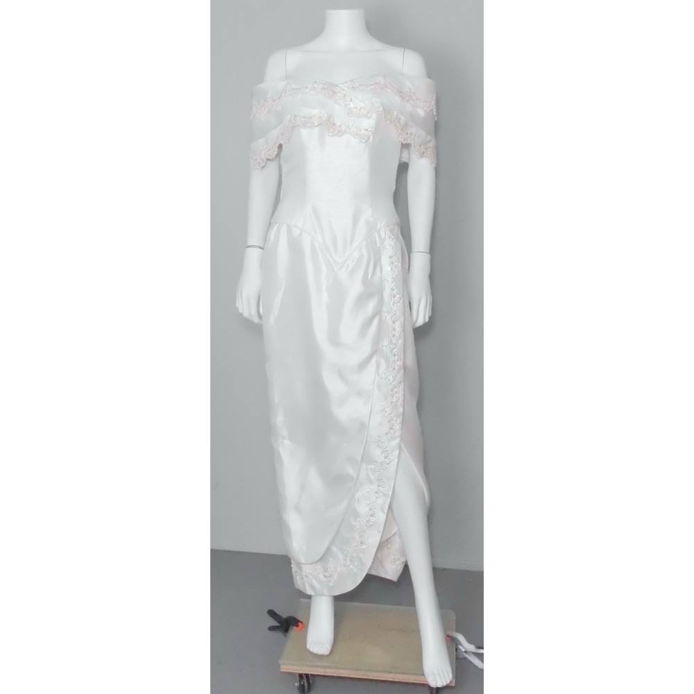 Vintage 1980 S Amazing Size 12 White Off Shoulder Wedding Dress