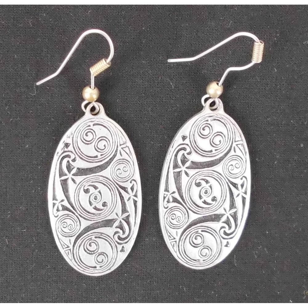 Signed St. Justin Lindisfarne Spiral Pewter Drop Earrings - St. Justin ...