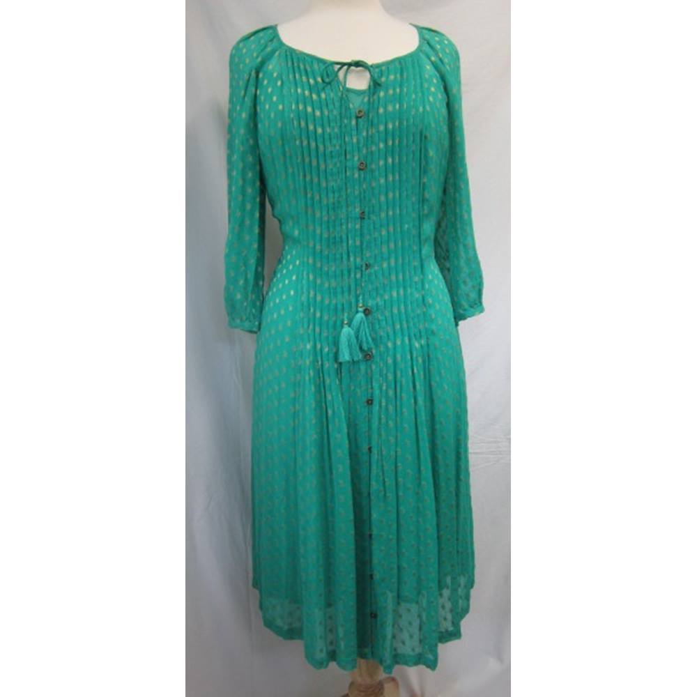 Monsoon - Size: 10 - Green with Gold Spots - Calf length Dress | Oxfam ...