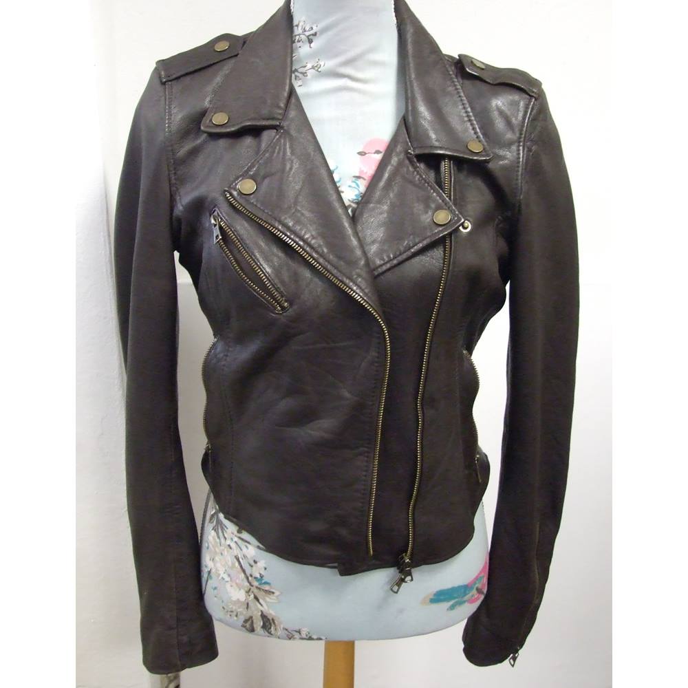 Gorgeous Trafaluc Sheep Leather 'biker' jacket Zara - Size: L - Brown ...