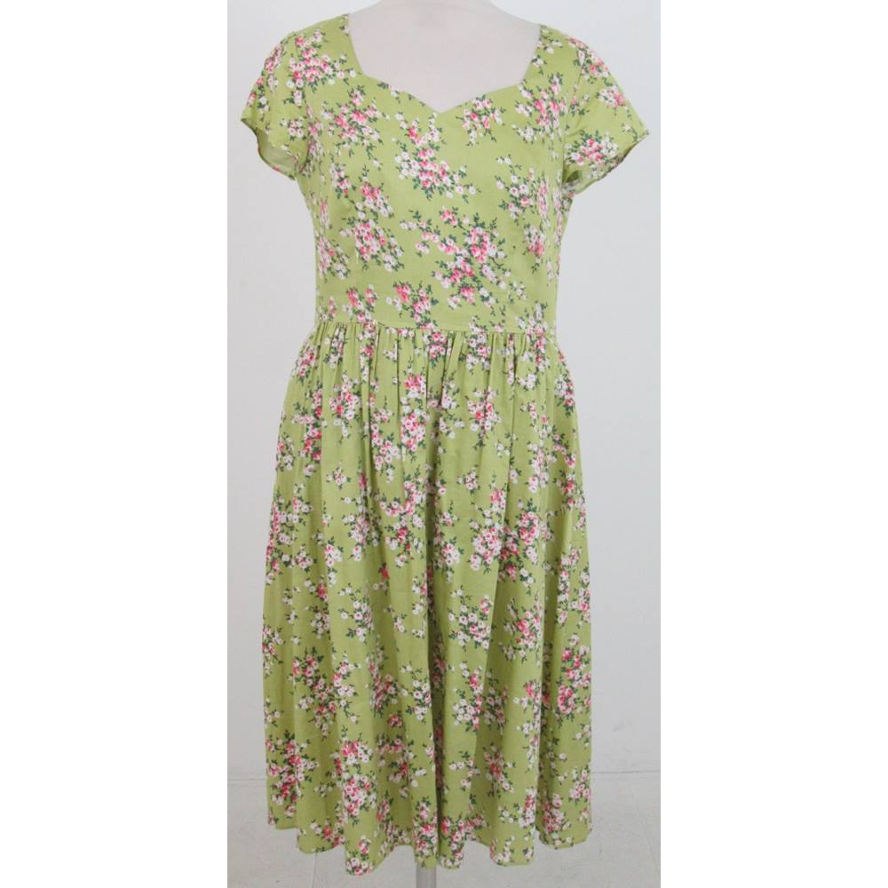 Laura Ashley - Size: 12 - Green and white/pink floral pattern dress ...