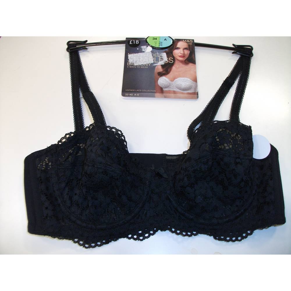 Nwot Marks And Spencer Black Non Padded Strapless Balcony Bra Size 34a Oxfam Gb Oxfams Online 