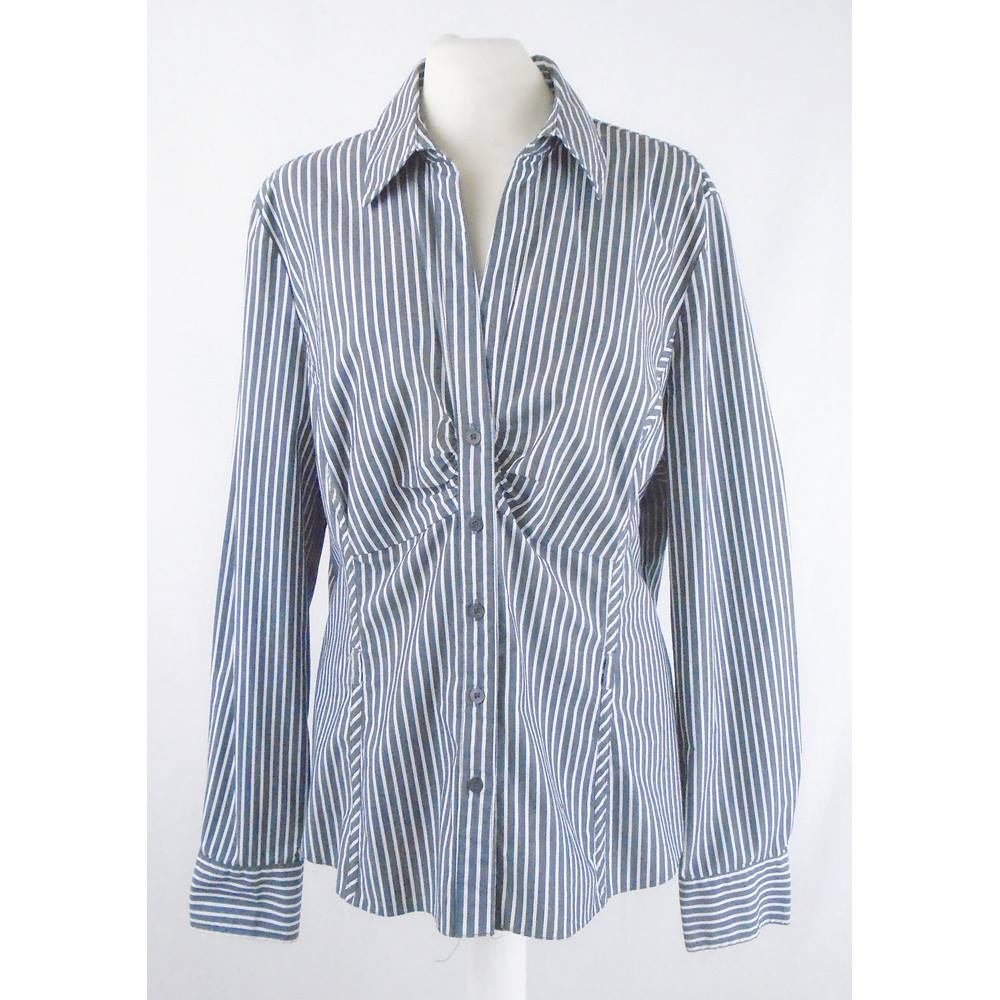 F&F (Florence & Fred) Size 20 Grey & White Striped Long Sleeved Blouse ...