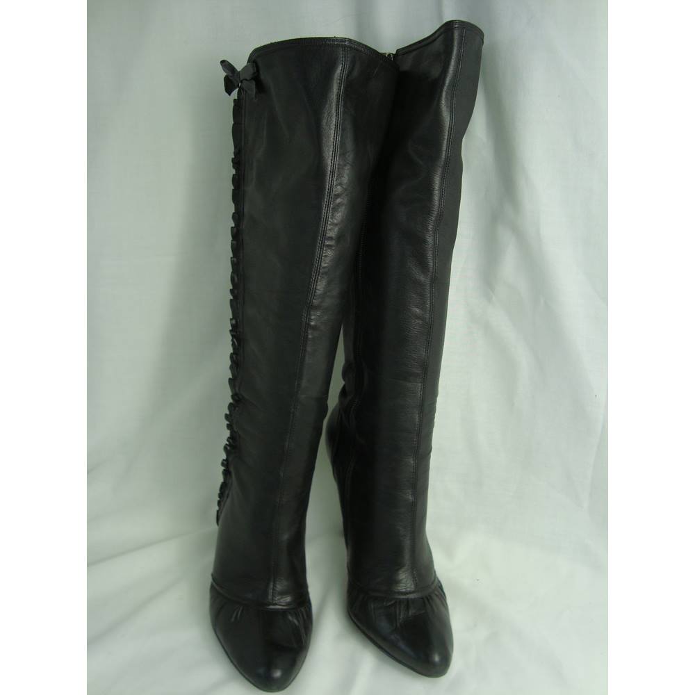Faith Black Leather Knee High Stiletto Boots - size 7 | Oxfam GB ...