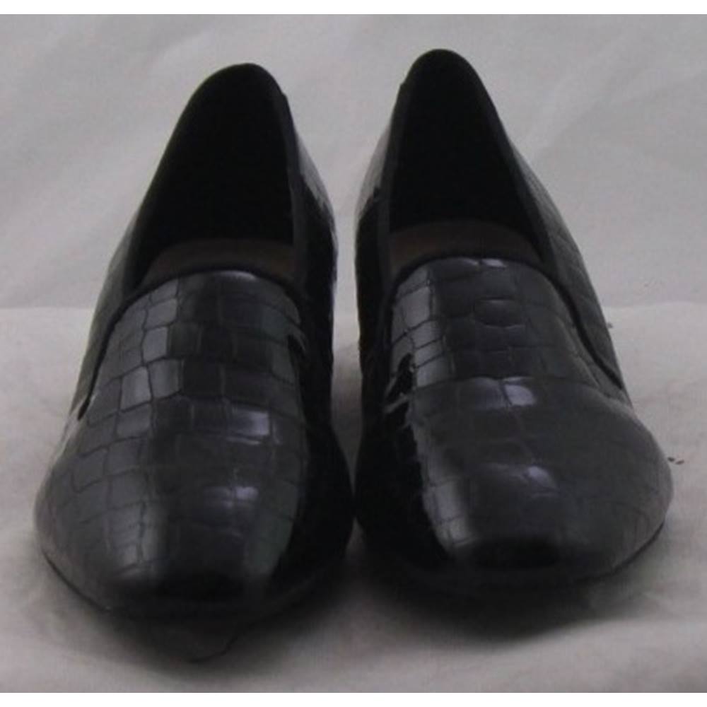M&S Footglove, size 4.5 black patent leather moc croc slip on shoes ...