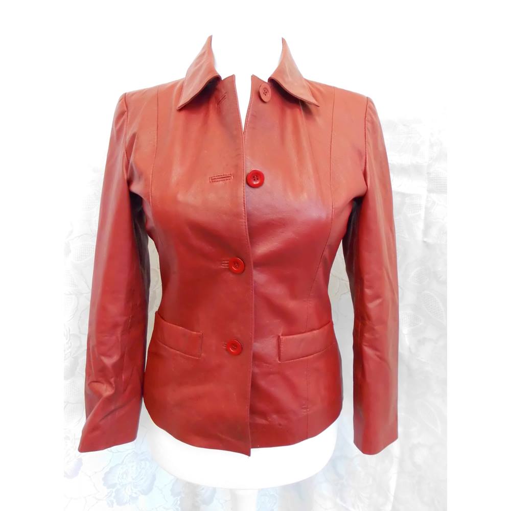 woodland-leather jacket-size 12-red Woodland - Size: 12 - Red | Oxfam ...