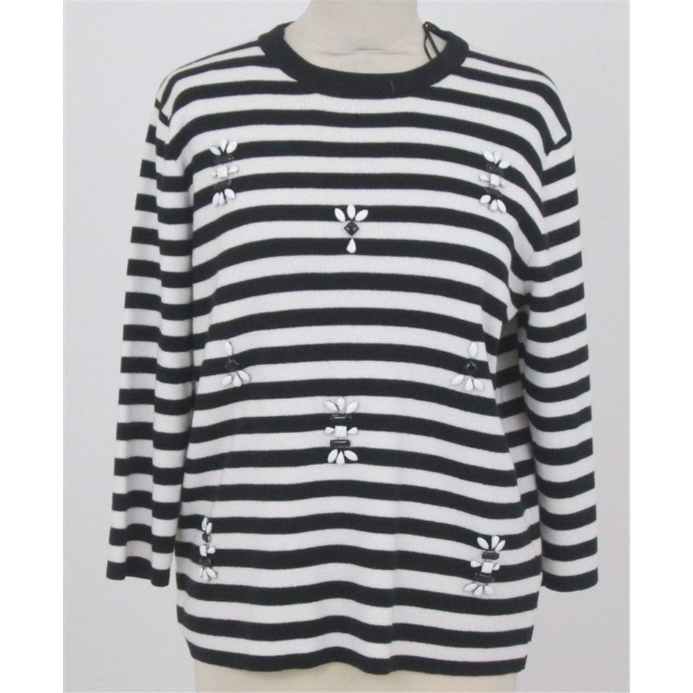 NWOT Per Una Size 20 Black & White Horizontally Striped, Embellished