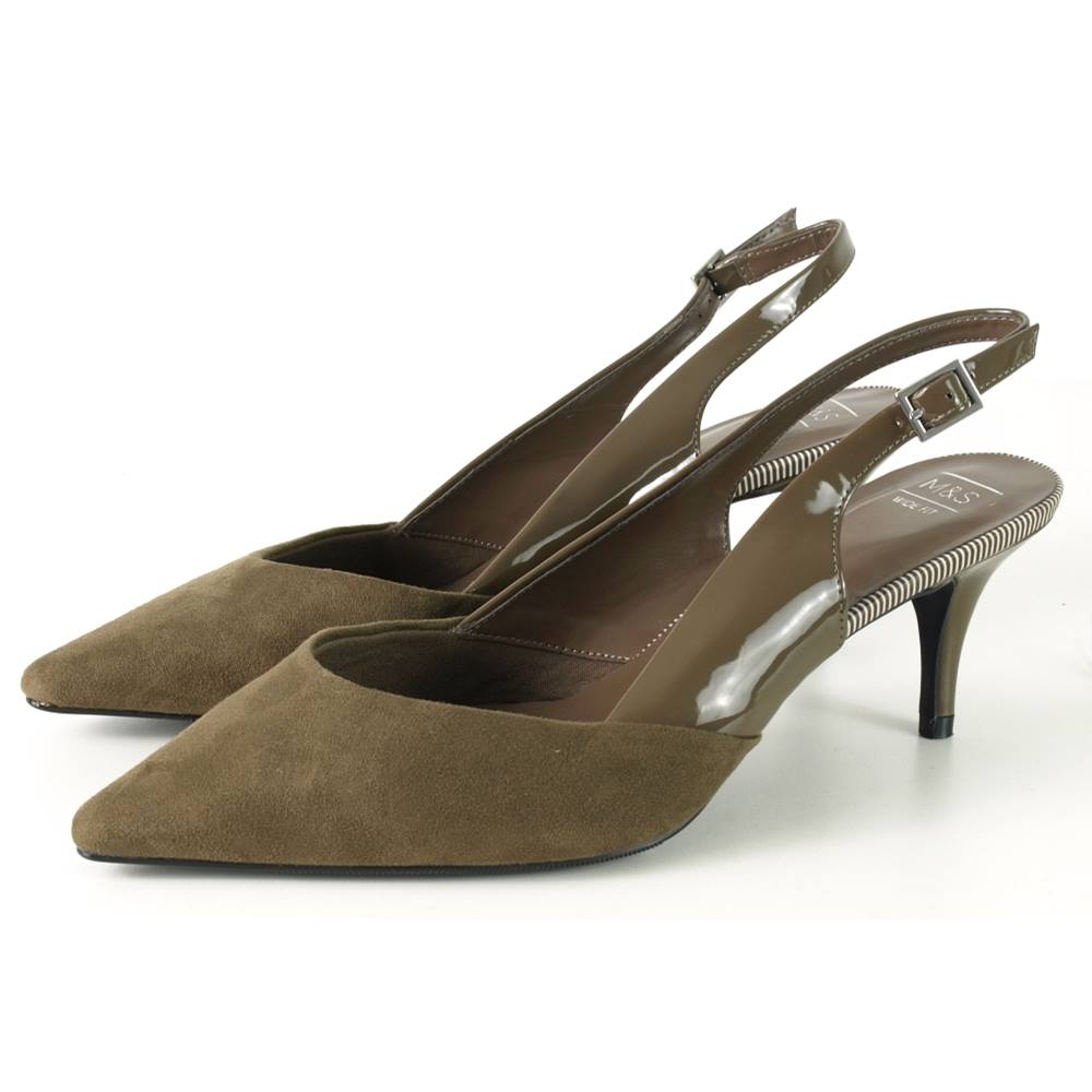 M&S Marks & Spencer Size: 8 Wide Brown Suede leather Slingbacks | Oxfam ...