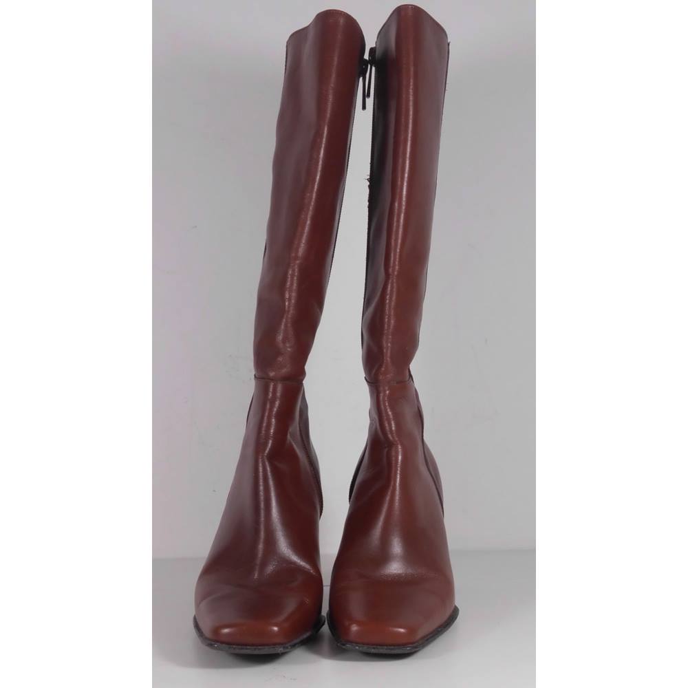 Zara Brown Leather Knee High Boots Size 4 | Oxfam GB | Oxfamâs Online Shop