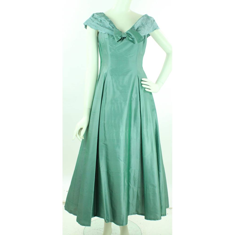 VINTAGE 1980s Monsoon Twilight - Size: 12 - Green - Silk Dress With ...