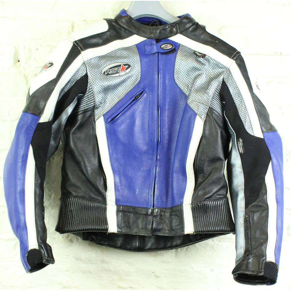 RST - Size: 16 - Black/White/Blue - Leather Motorcycle Jacket | Oxfam ...