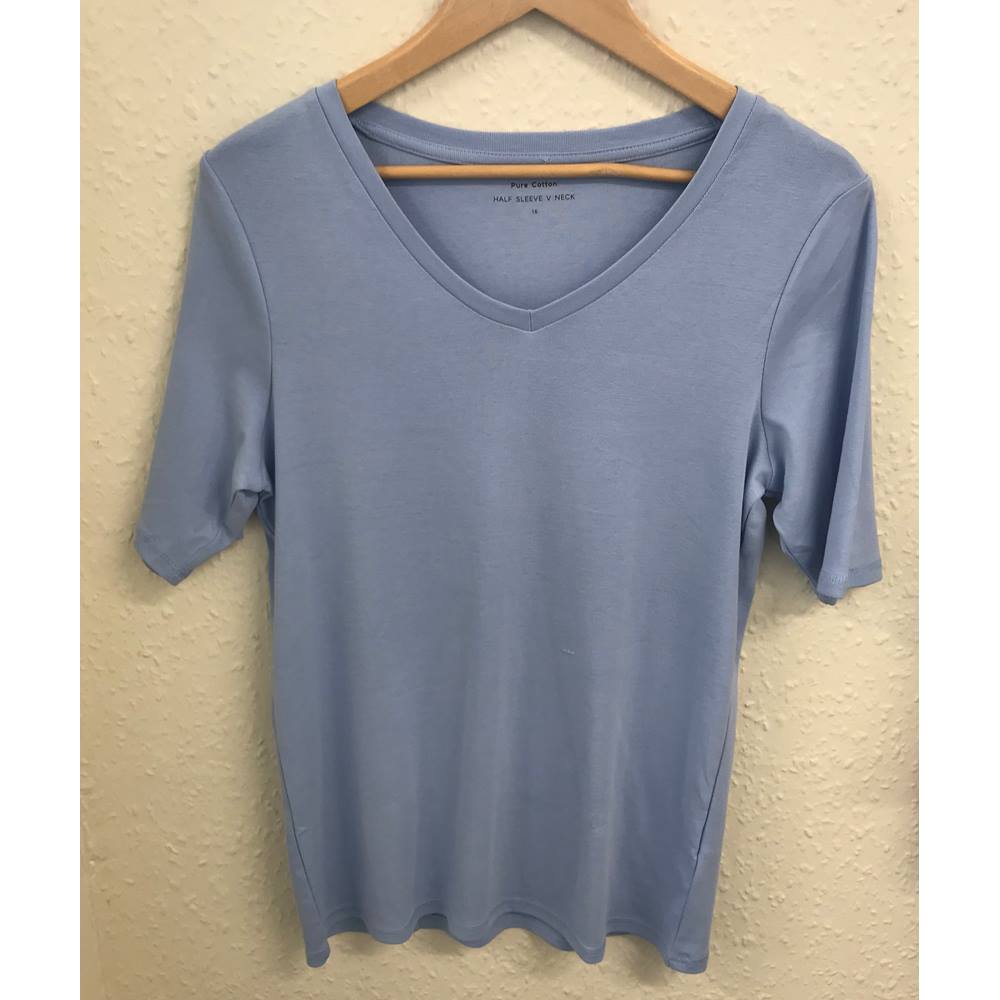 M&S Pale Blue Short Sleeve V Neck T-Shirt Top Size 16 | Oxfam GB ...
