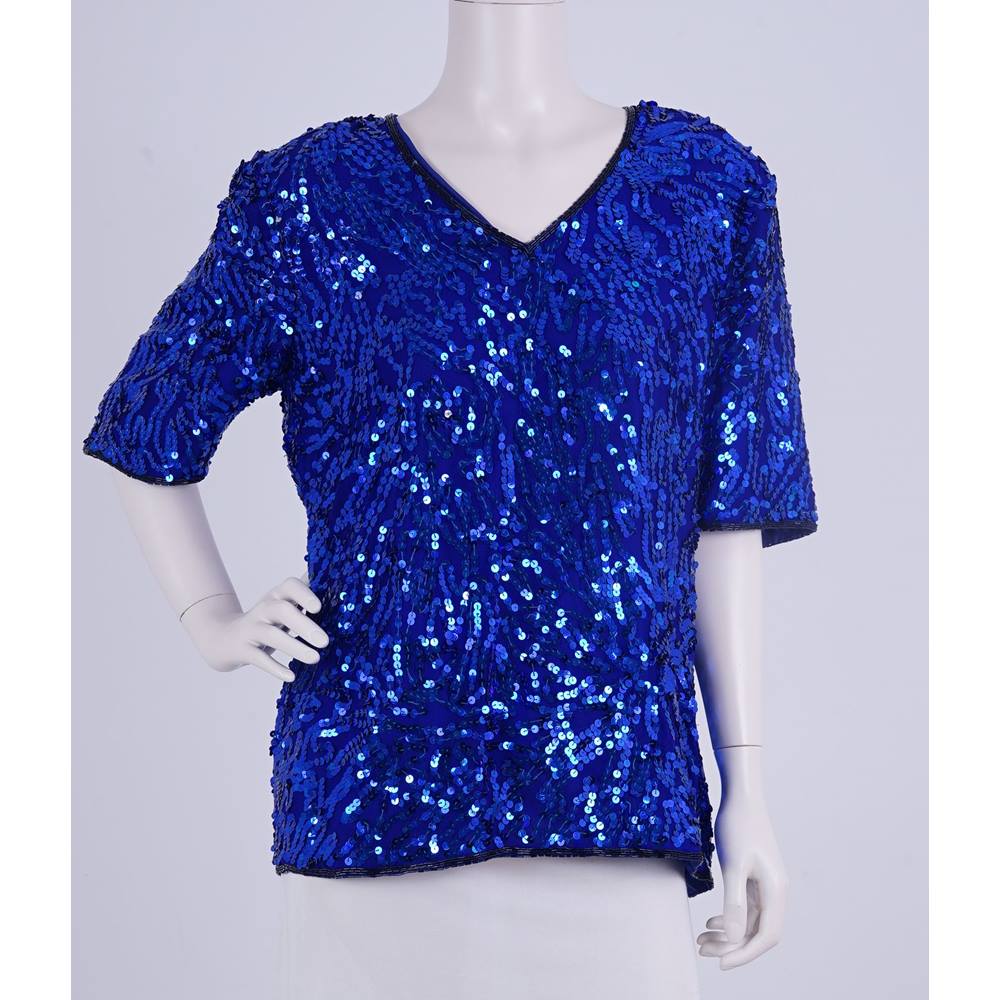 Vintage 1980's Frank Usher Size: M Bright Blue Sequined Top | Oxfam GB ...