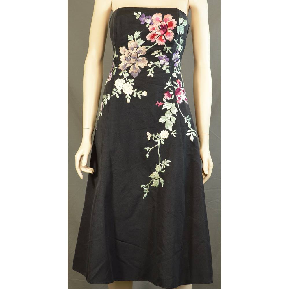 Monsoon Size 10 Black and Embroidered Floral Evening Dress | Oxfam GB ...