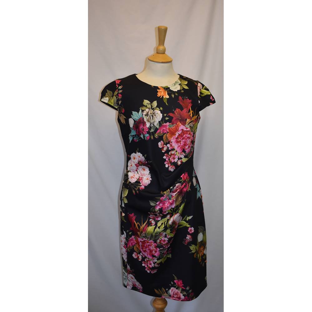 (With Love) Jessica Size 14 black and Pink/Green Floral Calf Length ...