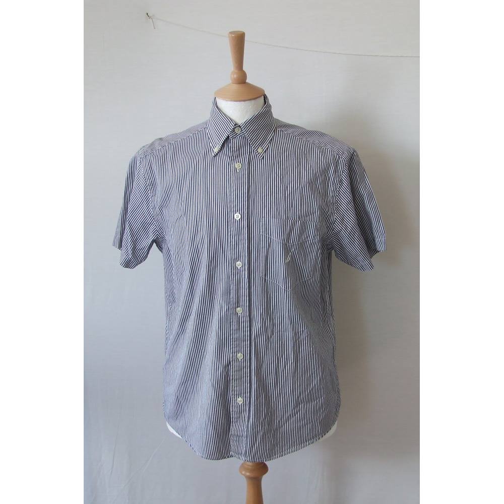 Preview of the first image of Nautica striped shirt cotton button down collar sailor blue white Size: XS.