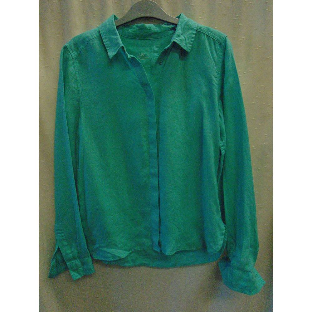 M&S Collection Pure Linen Aqua Green Shirt, Size 6 M&S Marks & Spencer ...