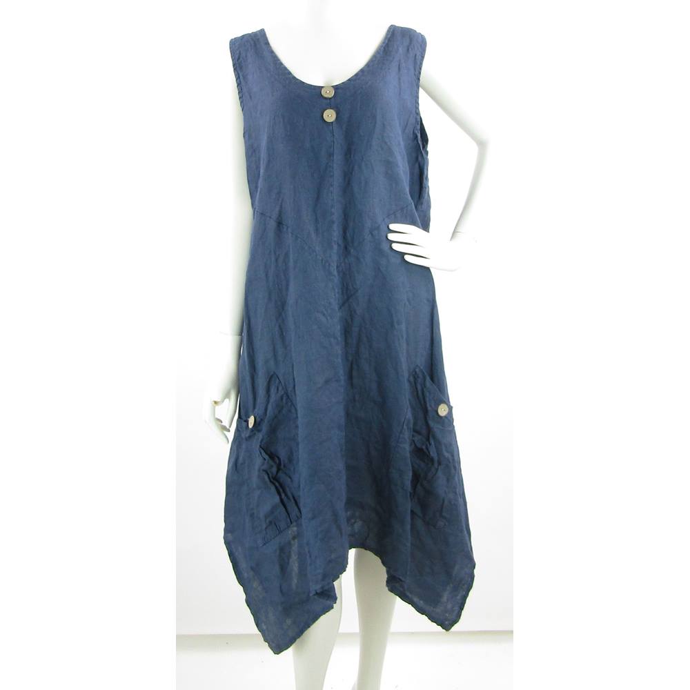 Luigi Moda - Size: 20 - Blue - 100% Linen - Calf length dress | Oxfam ...