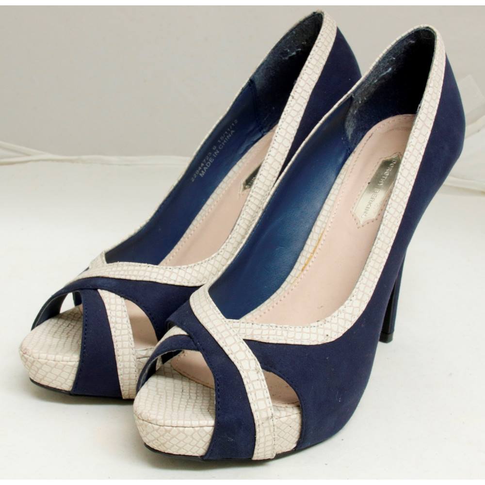 Dorothy Perkins - Size: 6 - Navy & Cream - Heeled Peep Toe Shoes ...