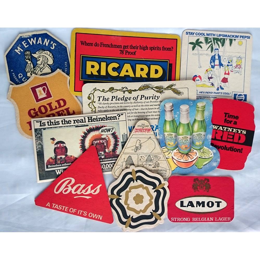 Twelve Vintage Beer Mats Coasters 1 Various For Sale In