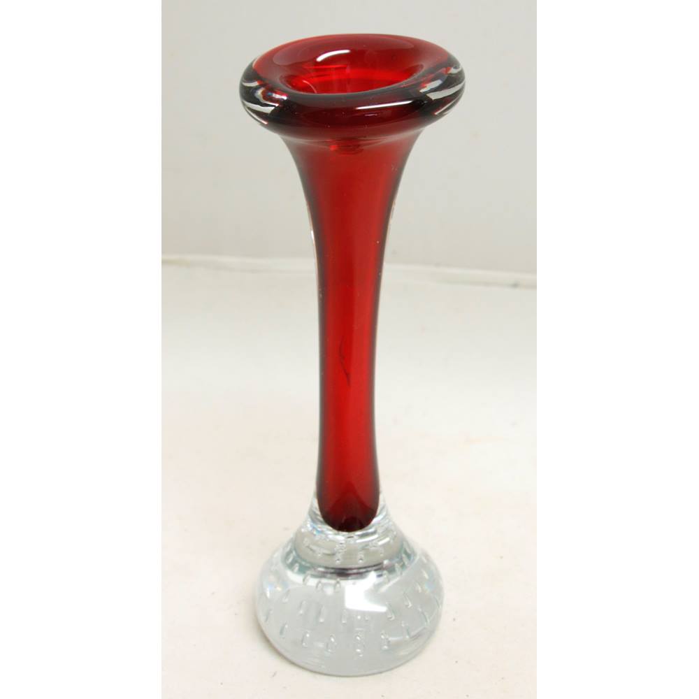 single stem red art glass vase with clear base | Oxfam GB | Oxfam’s ...