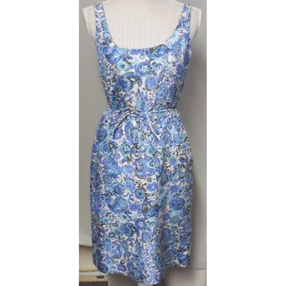 L.K.Bennett Blue and White Floral Sleeveless Summer Dress - Size: 8 ...