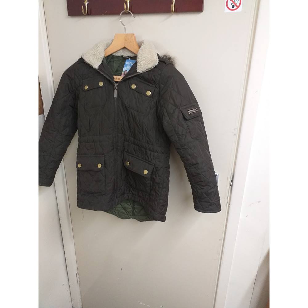 Barbour - Khaki - Quilted Jacket With Faux Fur Trim Hood - Size M ...