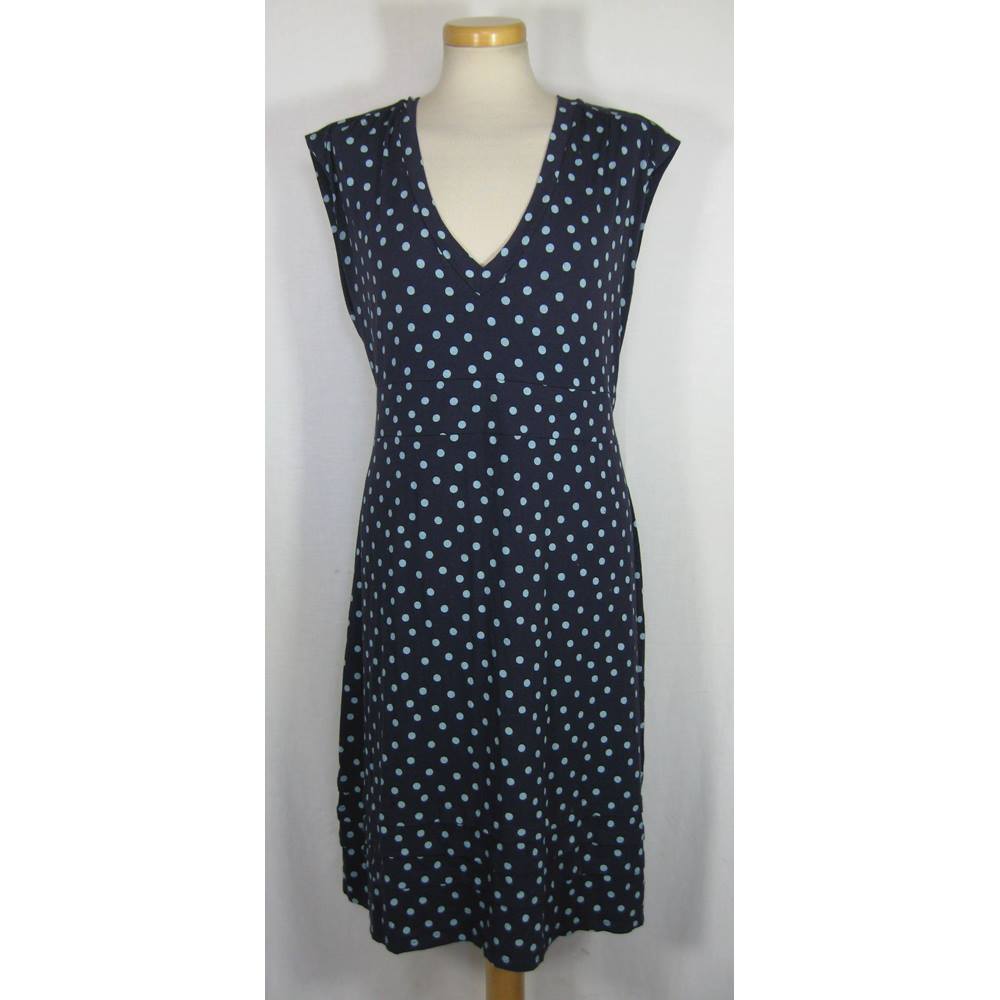 Joules size 18 navy blue polka do jersey midi dress with back tie ...